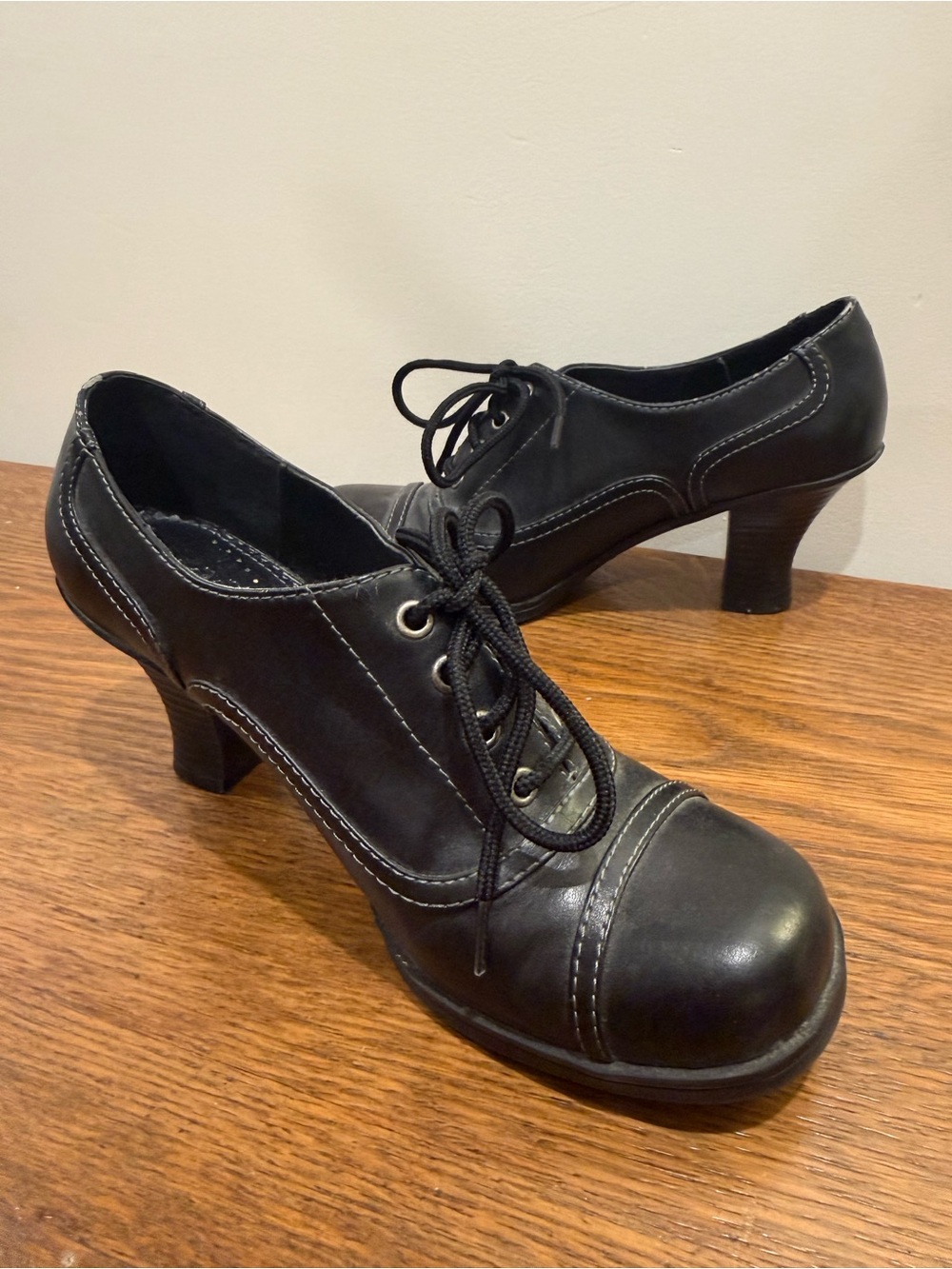 Vintage Mudd Black Lace-Up Oxford Heels | Women's 7.5 | Y2K Academic Goth - Picture 3 of 14
